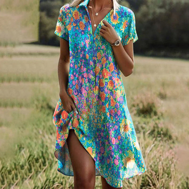 Adriana Cavalli Floral Short Sleeve Midi Dress