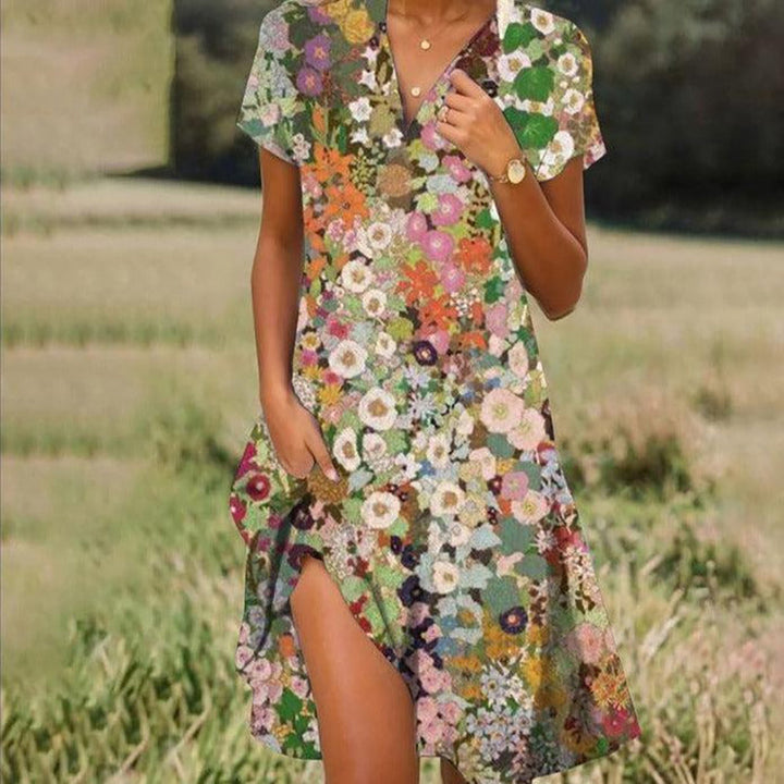 Adriana Cavalli Floral Short Sleeve Midi Dress