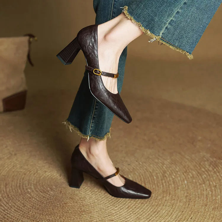 Alessia Romano Leather Mary Jane Heels