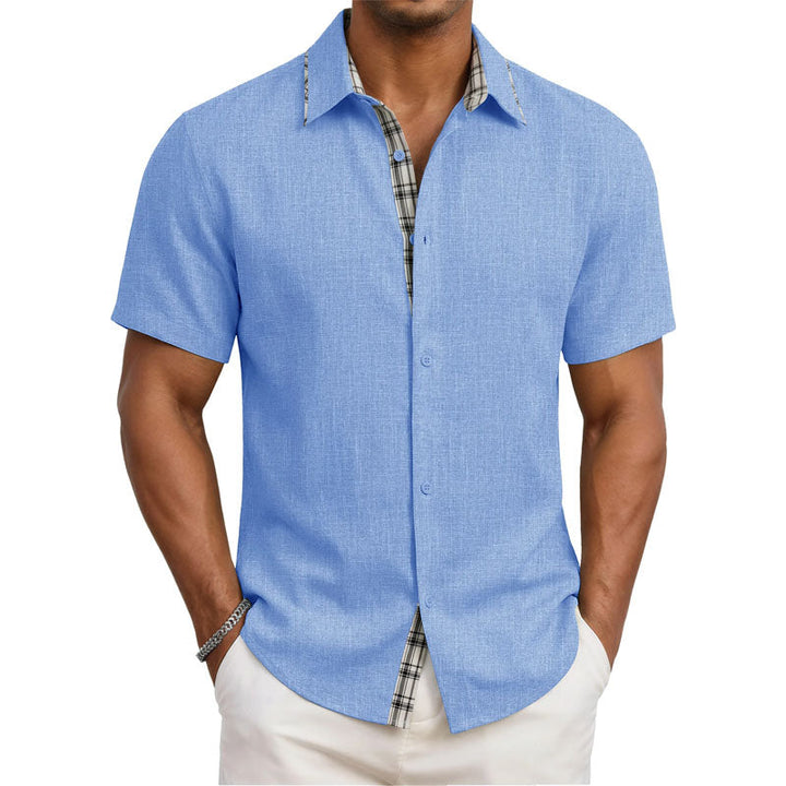 Davide Costa Short Sleeve Shirt with Plaid Trim