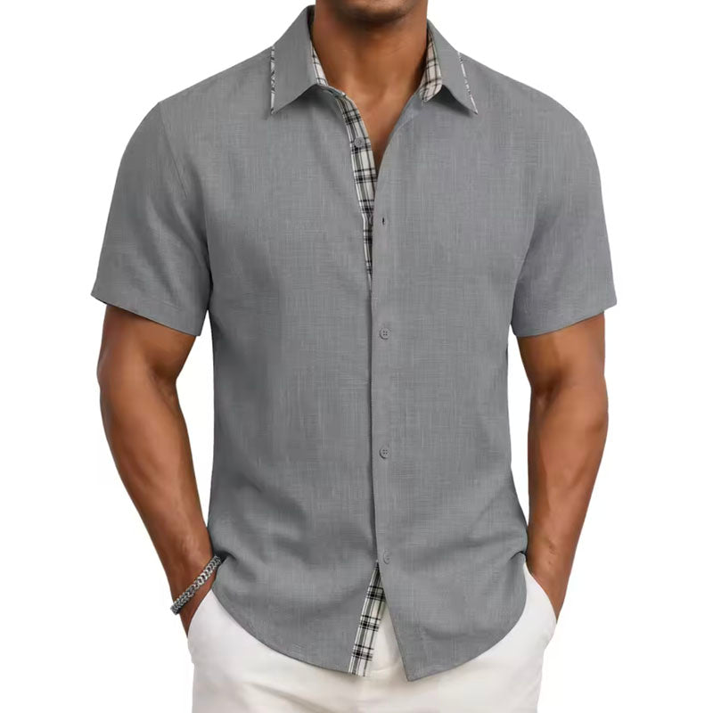 Davide Costa Short Sleeve Shirt with Plaid Trim