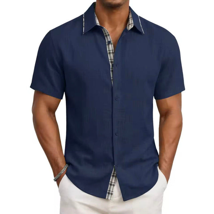 Davide Costa Short Sleeve Shirt with Plaid Trim