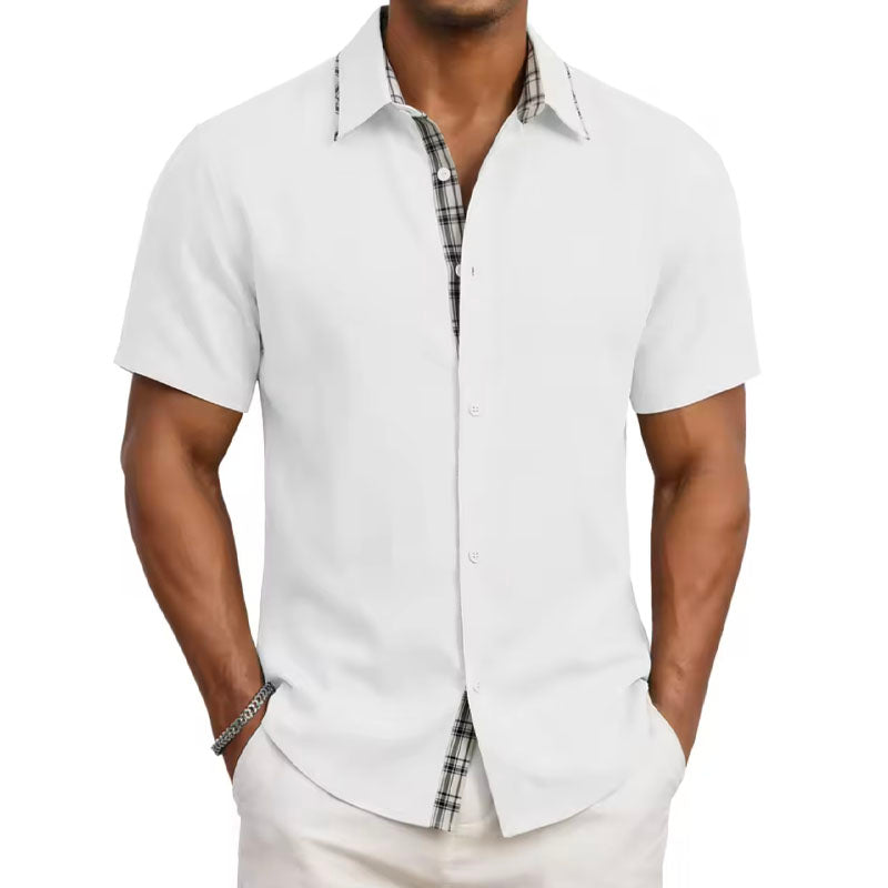 Davide Costa Short Sleeve Shirt with Plaid Trim