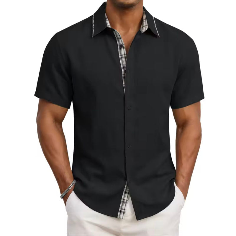 Davide Costa Short Sleeve Shirt with Plaid Trim