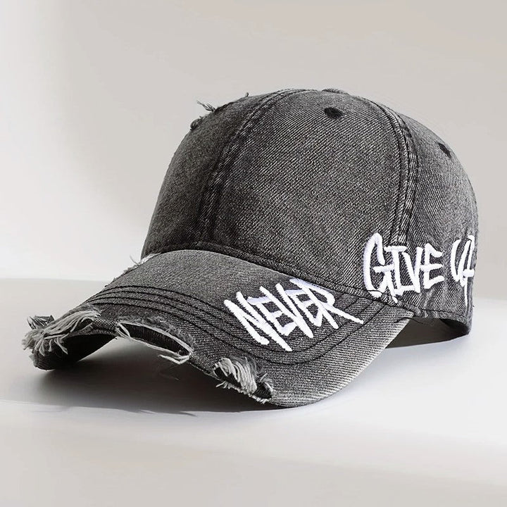 Embroidered Distressed Denim Baseball Cap