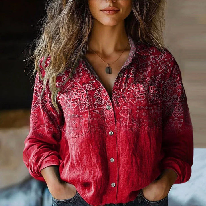 Giulia Bellini Boho Printed Button-Up Blouse