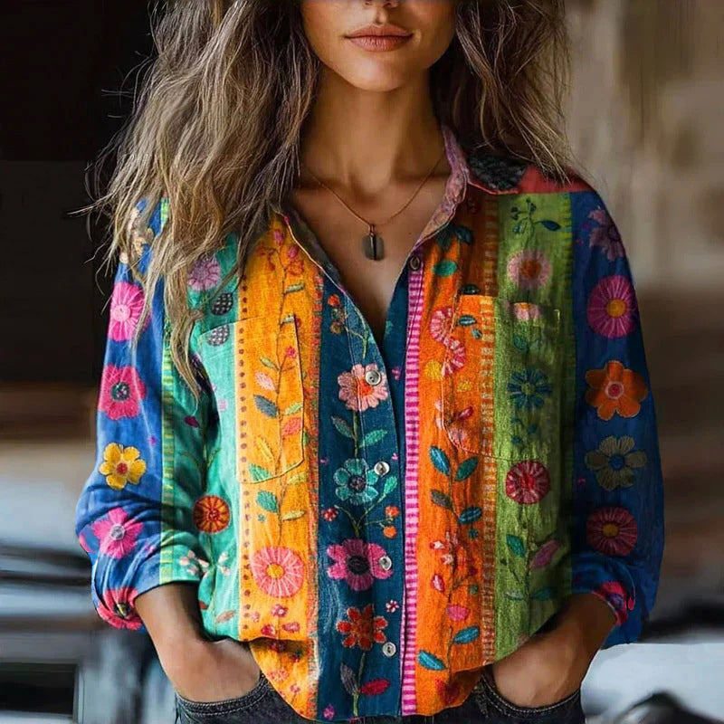 Giulia Bellini Boho Printed Button-Up Blouse
