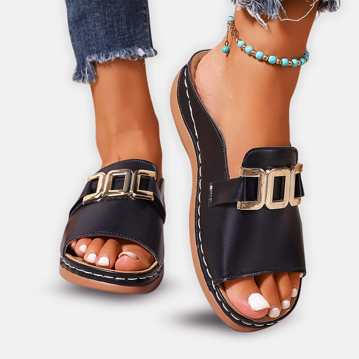 Giulia Bellini Buckle Strap Slide Sandals