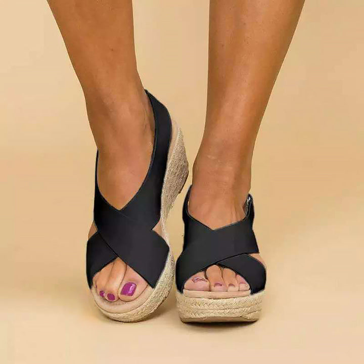 Giulia Bellini Cross-Strap Wedge Sandals