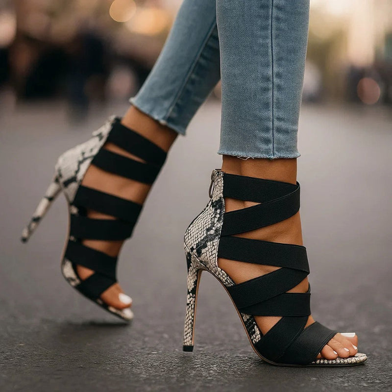 Giulia Bellini High Heel Sandals with Animal Print