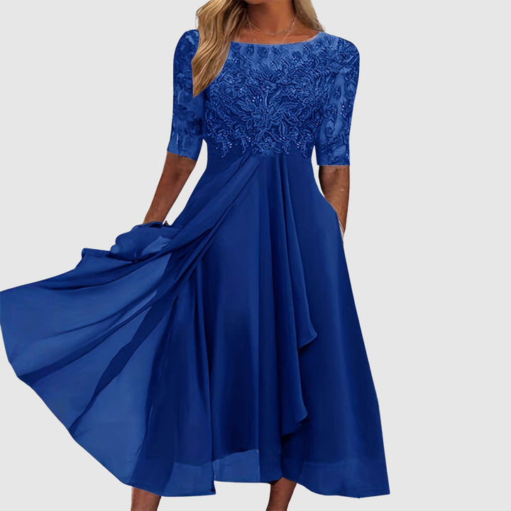 Giulia Bellini Midi Lace Dress with Sheer Sleeves