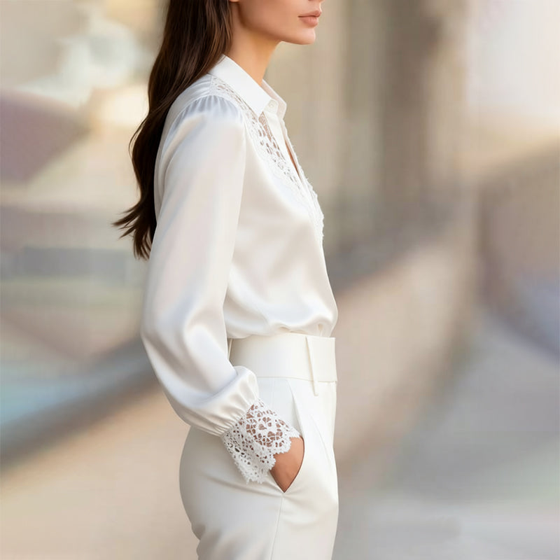 Giulia Bellini Satin Blouse with Lace Trim