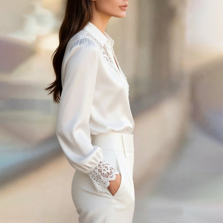 Giulia Bellini Satin Blouse with Lace Trim