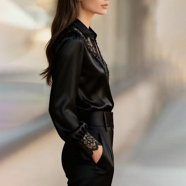 Giulia Bellini Satin Blouse with Lace Trim