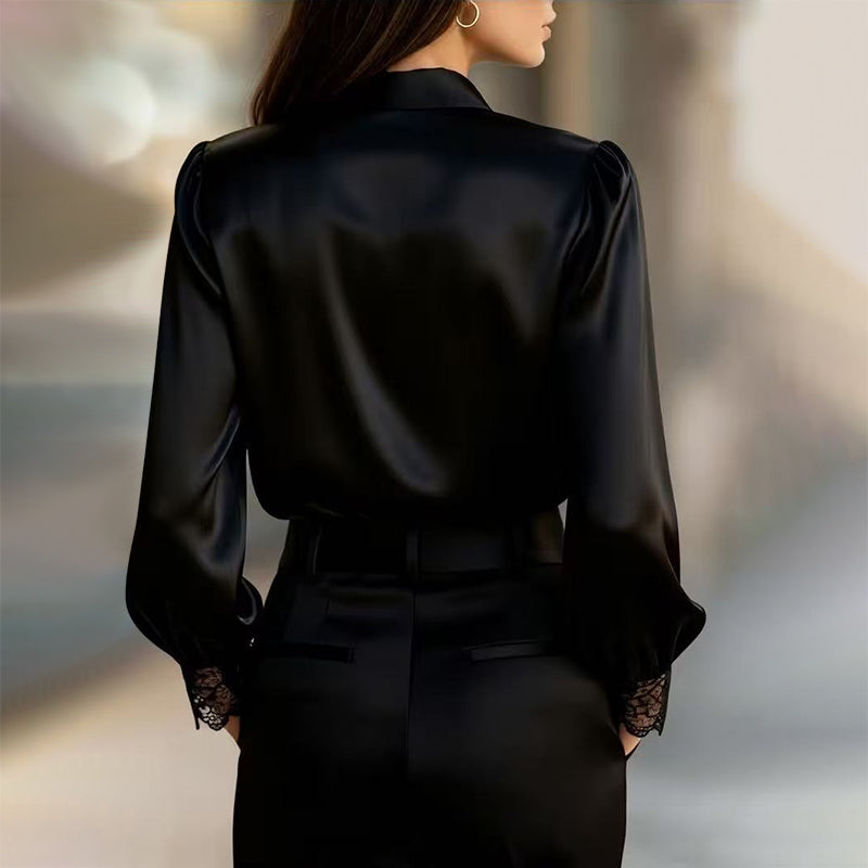 Giulia Bellini Satin Blouse with Lace Trim