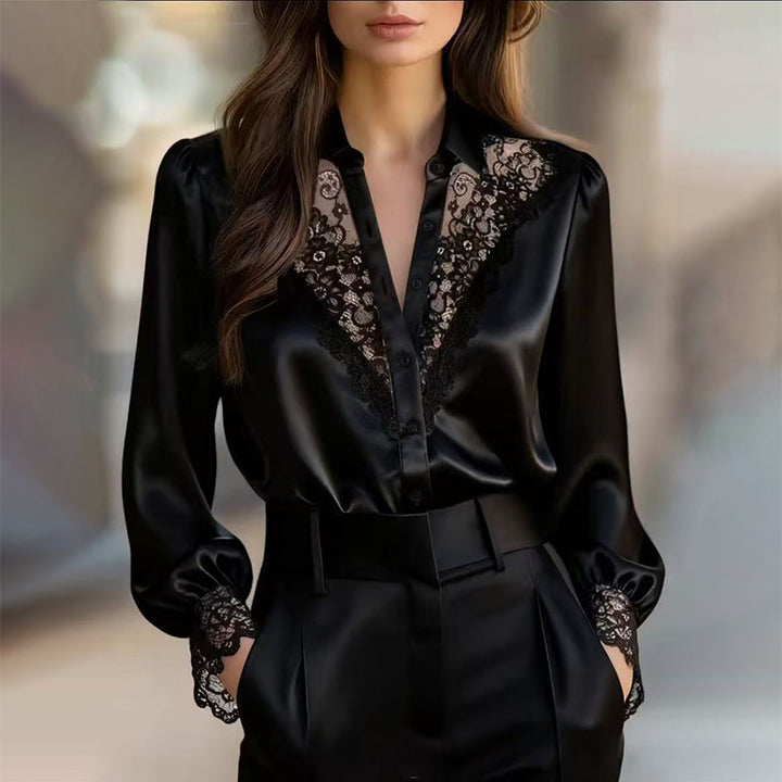 Giulia Bellini Satin Blouse with Lace Trim