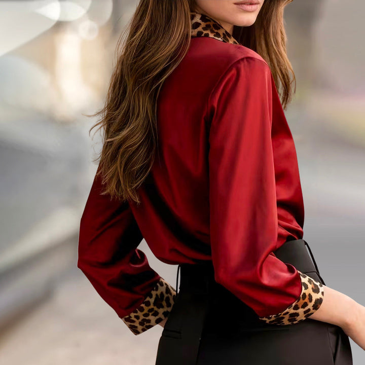 Giulia Bellini Satin Blouse with Leopard Print Trim