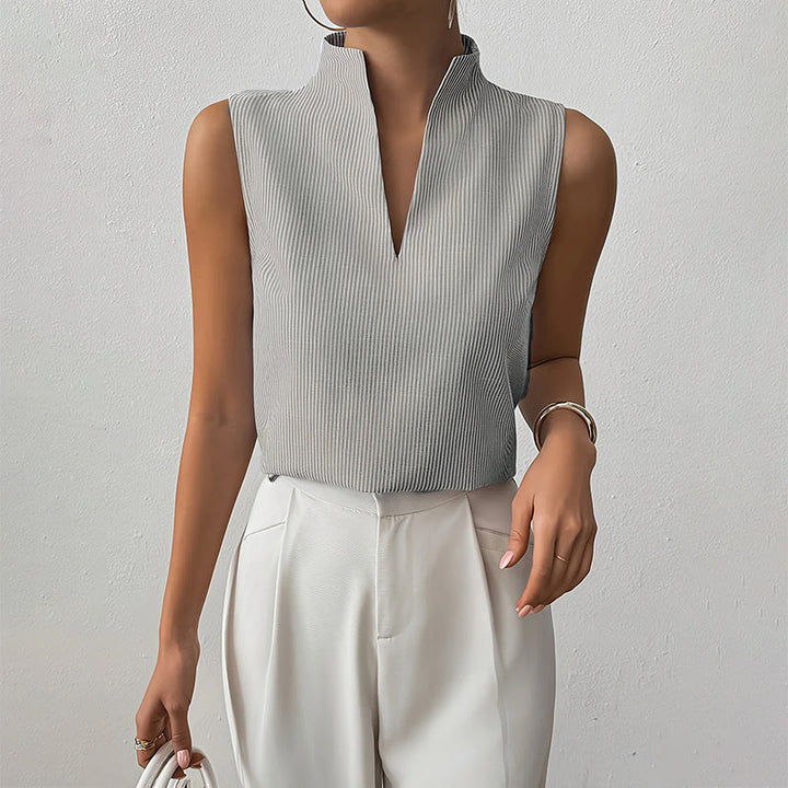 Giulia Bellini Sleeveless Striped V-Neck Blouse