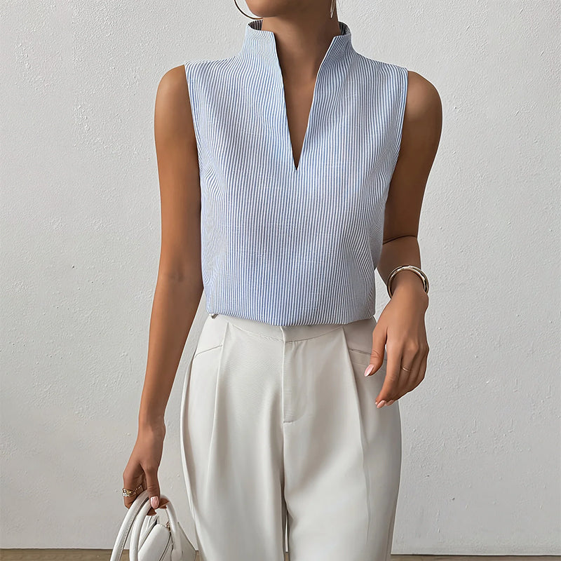 Giulia Bellini Sleeveless Striped V-Neck Blouse