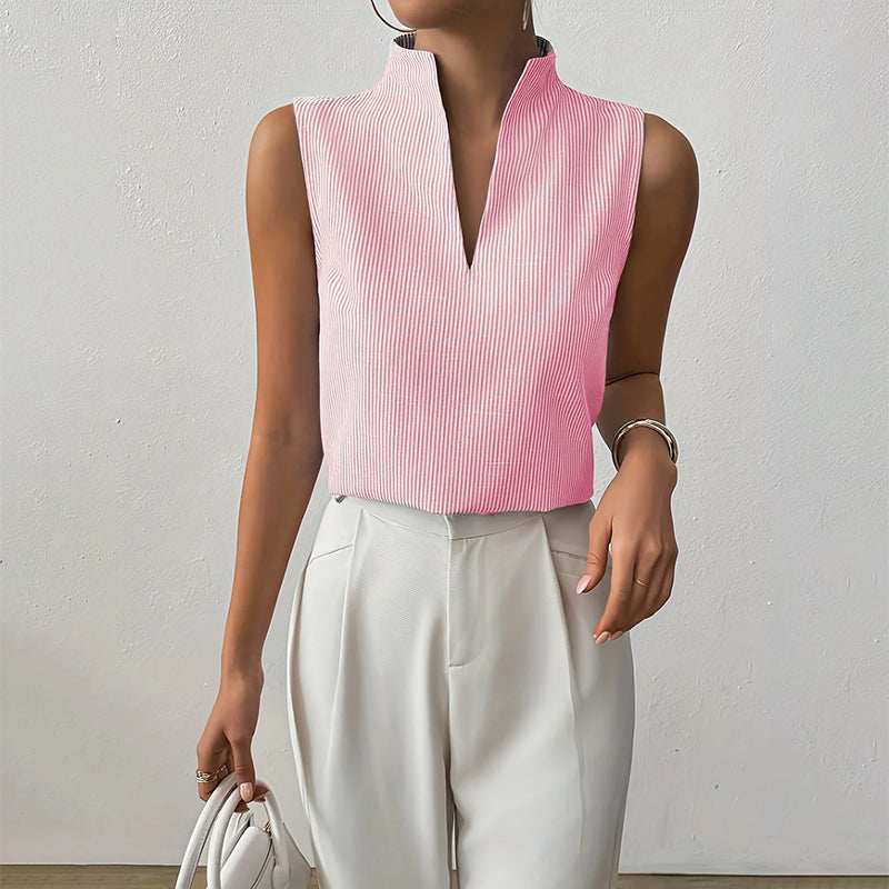Giulia Bellini Sleeveless Striped V-Neck Blouse