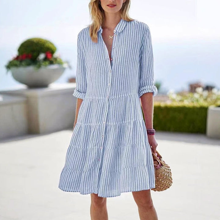 Giulia Bellini Striped Button-Front Tiered Dress