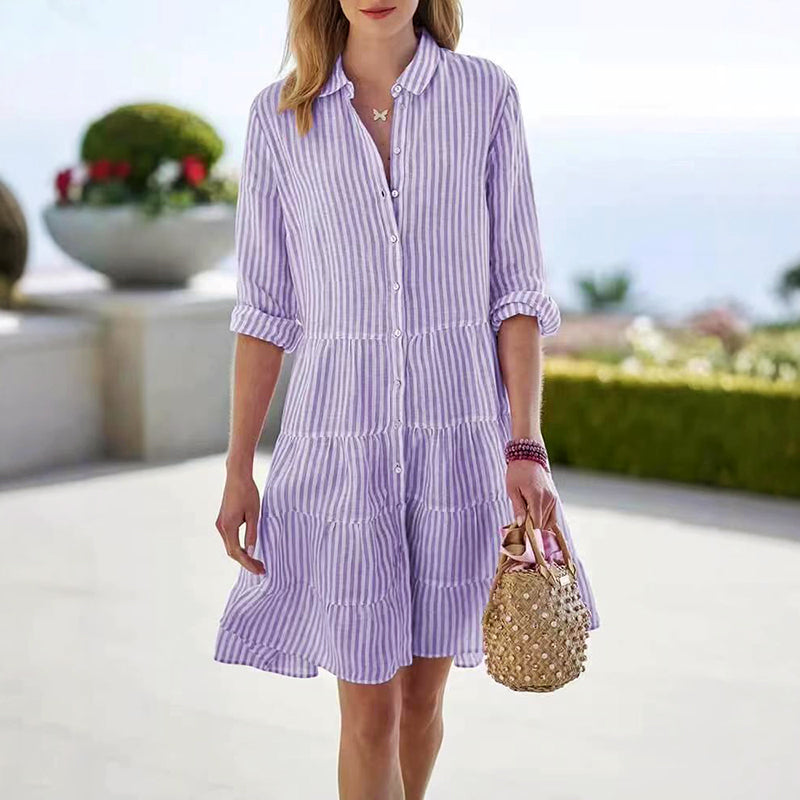 Giulia Bellini Striped Button-Front Tiered Dress