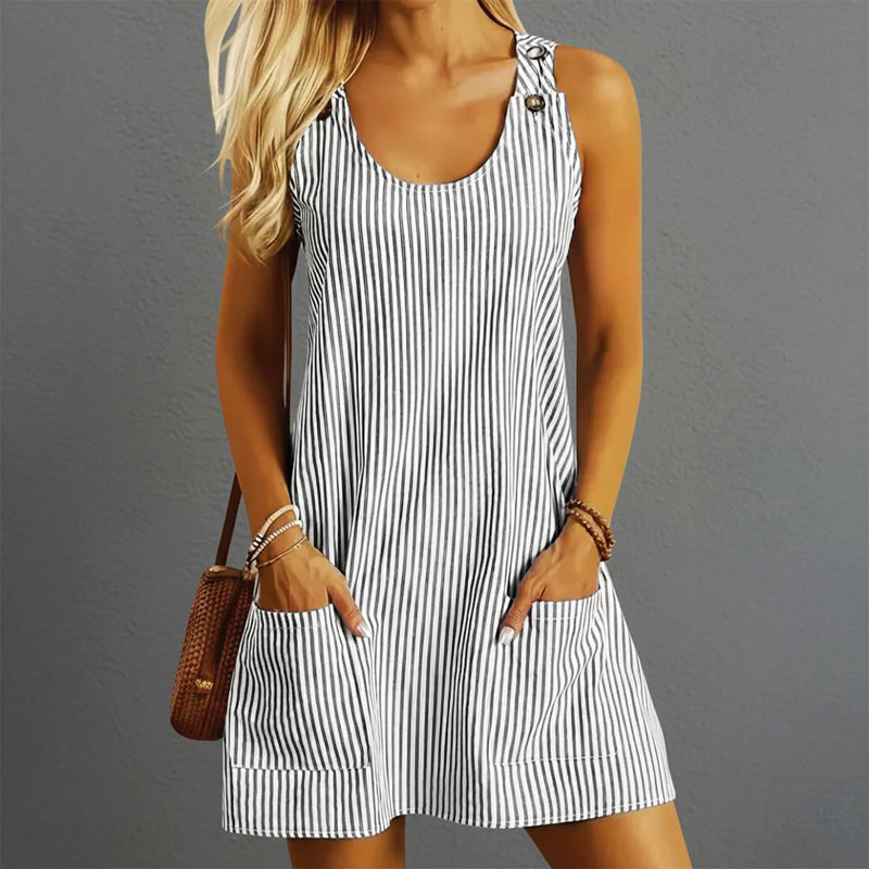 Giulia Bellini Striped Mini Dress with Front Pockets