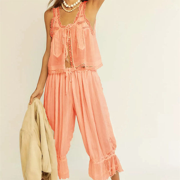 Giulia Bellini Top and Pants Set with Lace Details