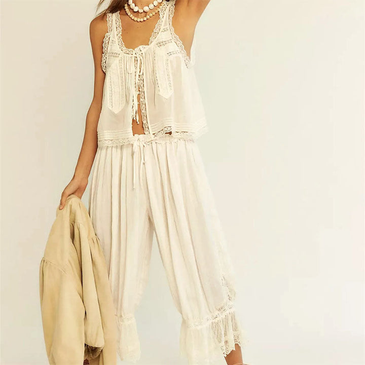 Giulia Bellini Top and Pants Set with Lace Details