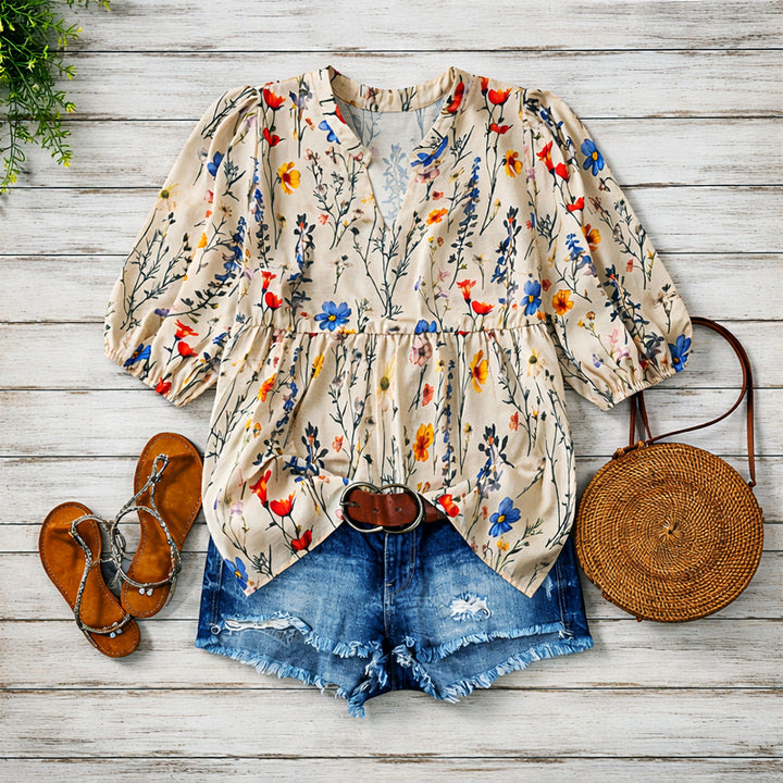 Giulia Bellini Floral Bubble Sleeve Blouse
