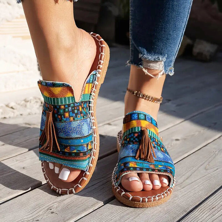 Isabella Conti Boho Slide Sandals with Tassels