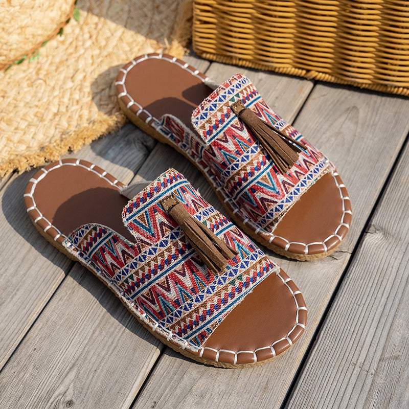 Isabella Conti Boho Slide Sandals with Tassels