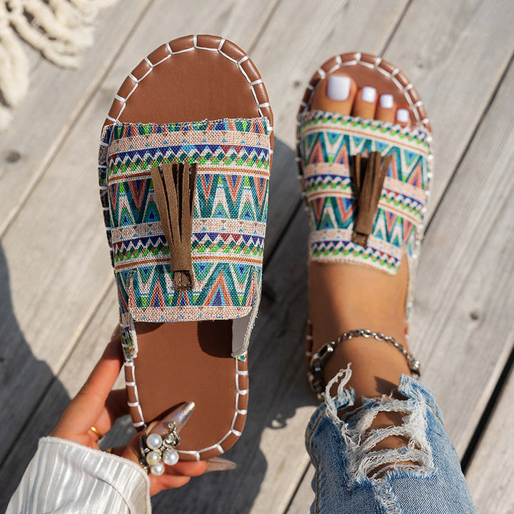 Isabella Conti Boho Slide Sandals with Tassels