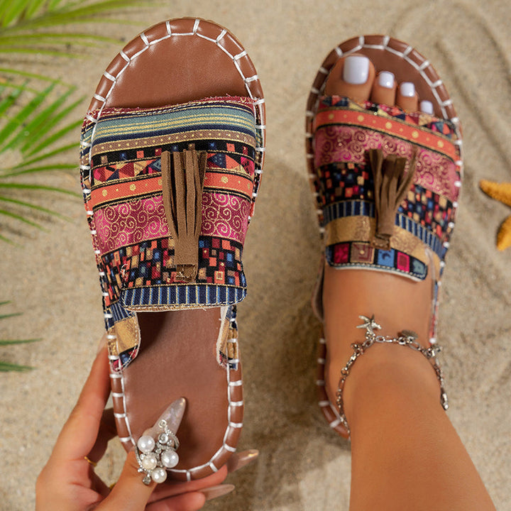 Isabella Conti Boho Slide Sandals with Tassels