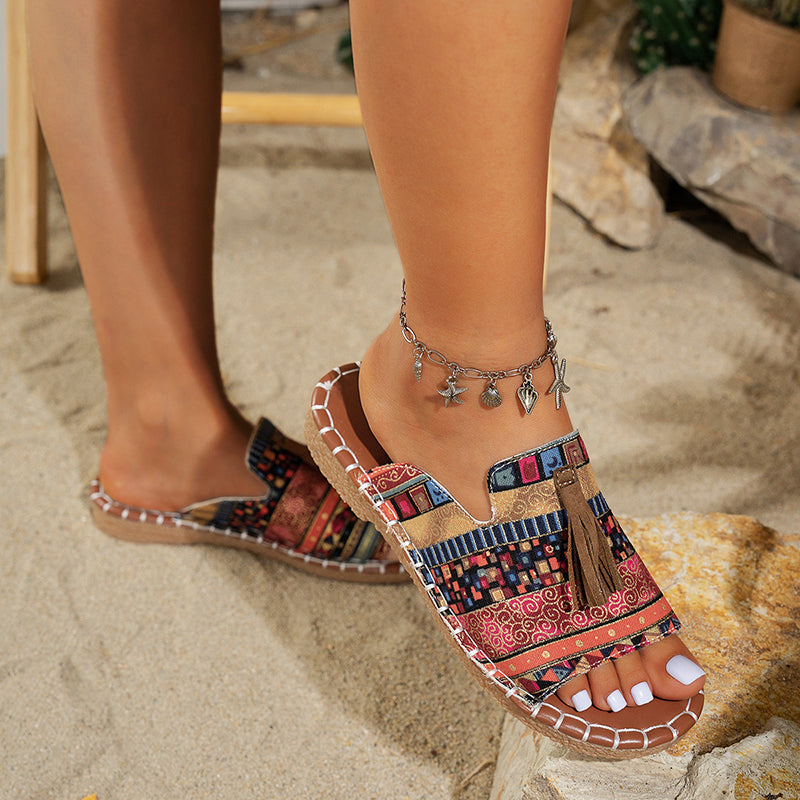 Isabella Conti Boho Slide Sandals with Tassels