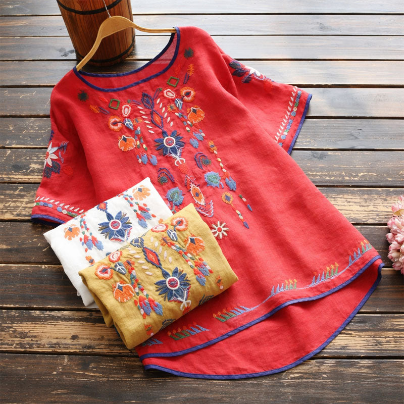 Isabella Conti Embroidered Short Sleeve Blouse