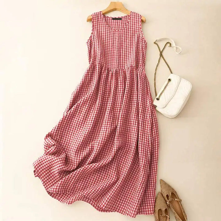 Isabella Conti Gingham Midi Dress with High Waist