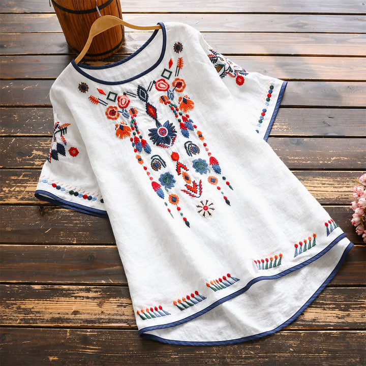 Isabella Conti Embroidered Short Sleeve Blouse