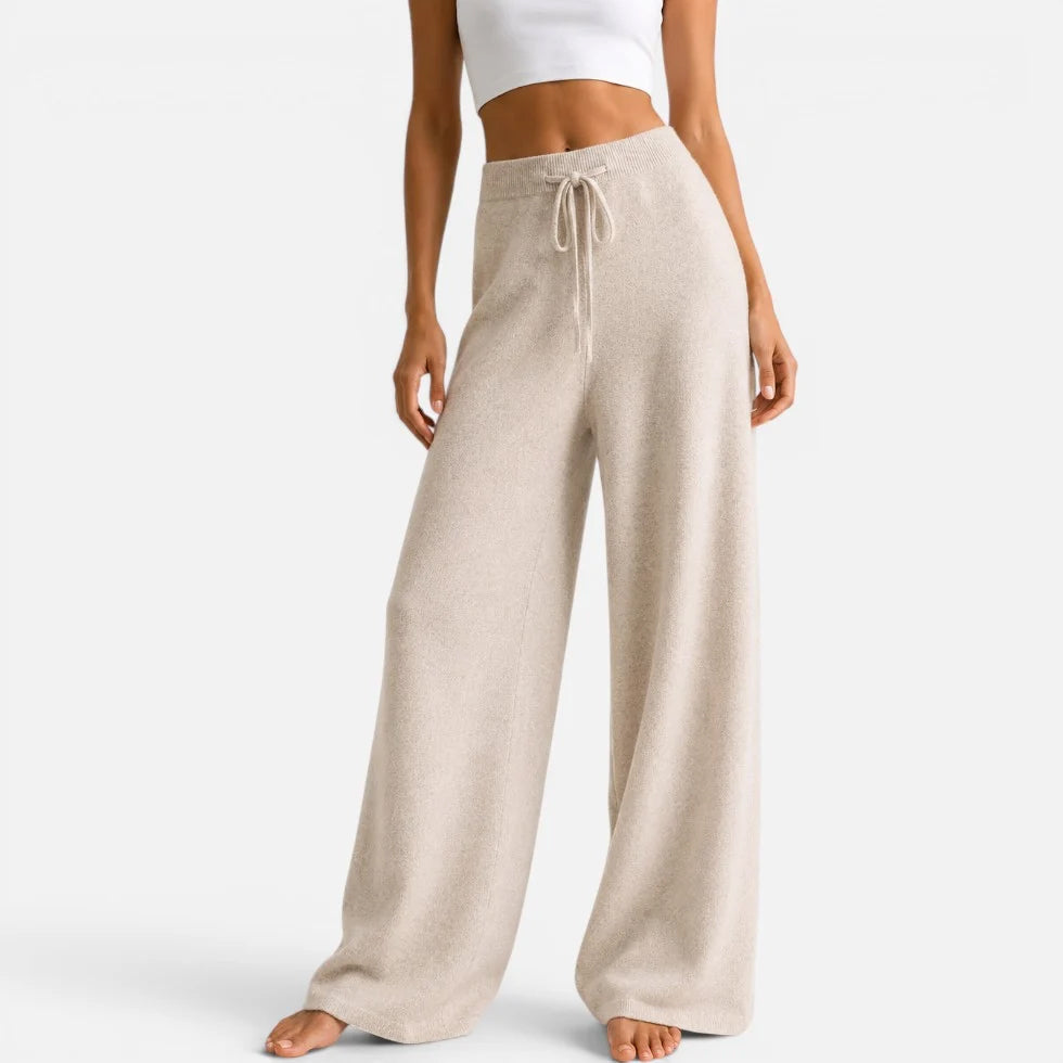 Marilyn - Women's Wide-Leg Cashmere Knit Pants with Drawstring Waist