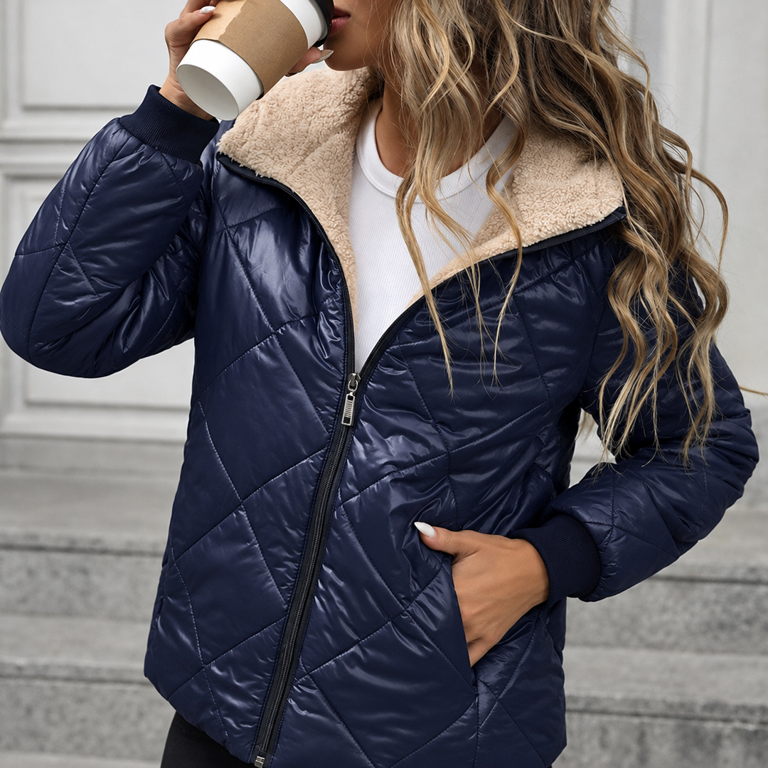 Milena - Women’s Quilted Puffer Jacket with Sherpa Collar