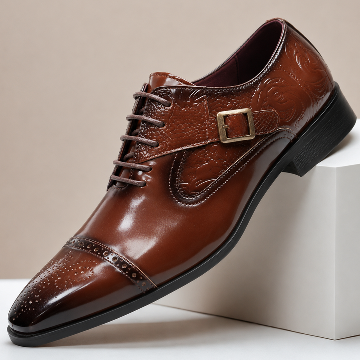 Raymond - Men's Embossed Leather Oxfords with Buckle Detail