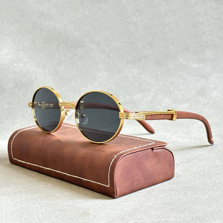Wooden Frame Sunglasses with Gradient Lenses