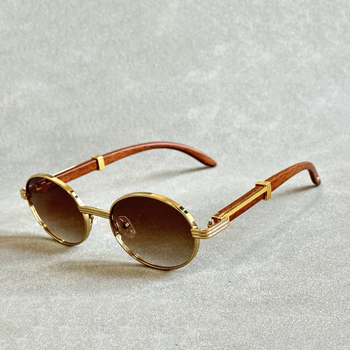 Wooden Frame Sunglasses with Gradient Lenses
