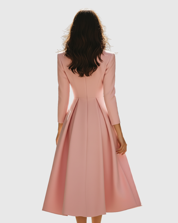 Adeline - Women's Notch Lapel Blazer-Style Pleated A-Line Midi Dress