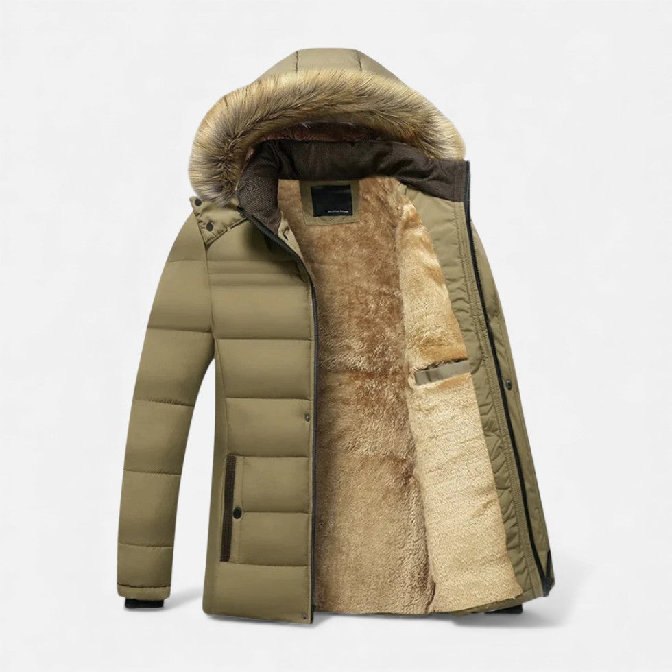 Alex - Men's Quilted Parka with Faux-Fur Lined Hood