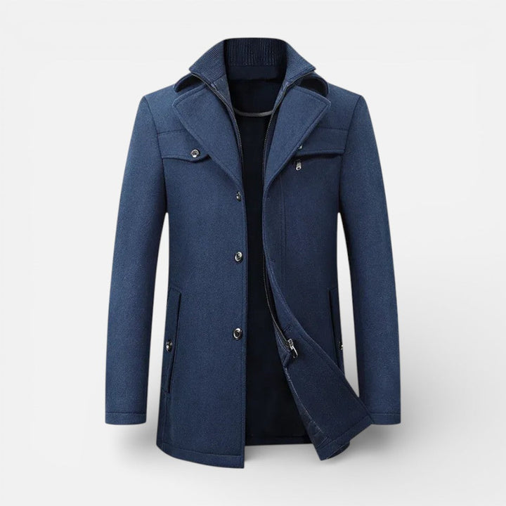 Alvin - Men's Button-Front Wool-Blend Coat with Stand Collar