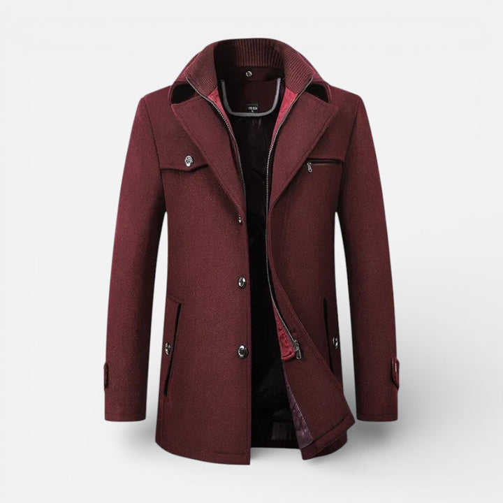 Alvin - Men's Button-Front Wool-Blend Coat with Stand Collar
