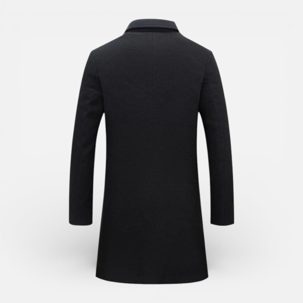 Alvin - Men's Button-Front Wool-Blend Coat with Stand Collar