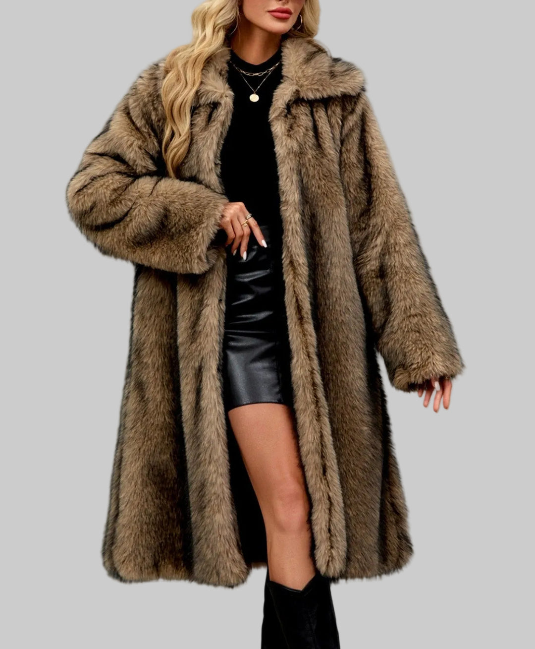 Amara - Women's Long Faux Fur Coat with Wide Collar 2