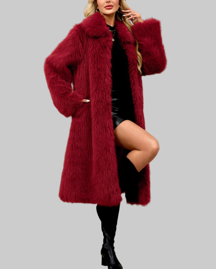 Amara - Women's Long Faux Fur Coat with Wide Collar 24